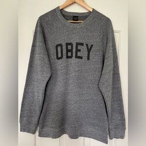 OBEY Gray Logo Crewneck Sweatshirt XL Made in USA Pullover Streetwear M/Unisex